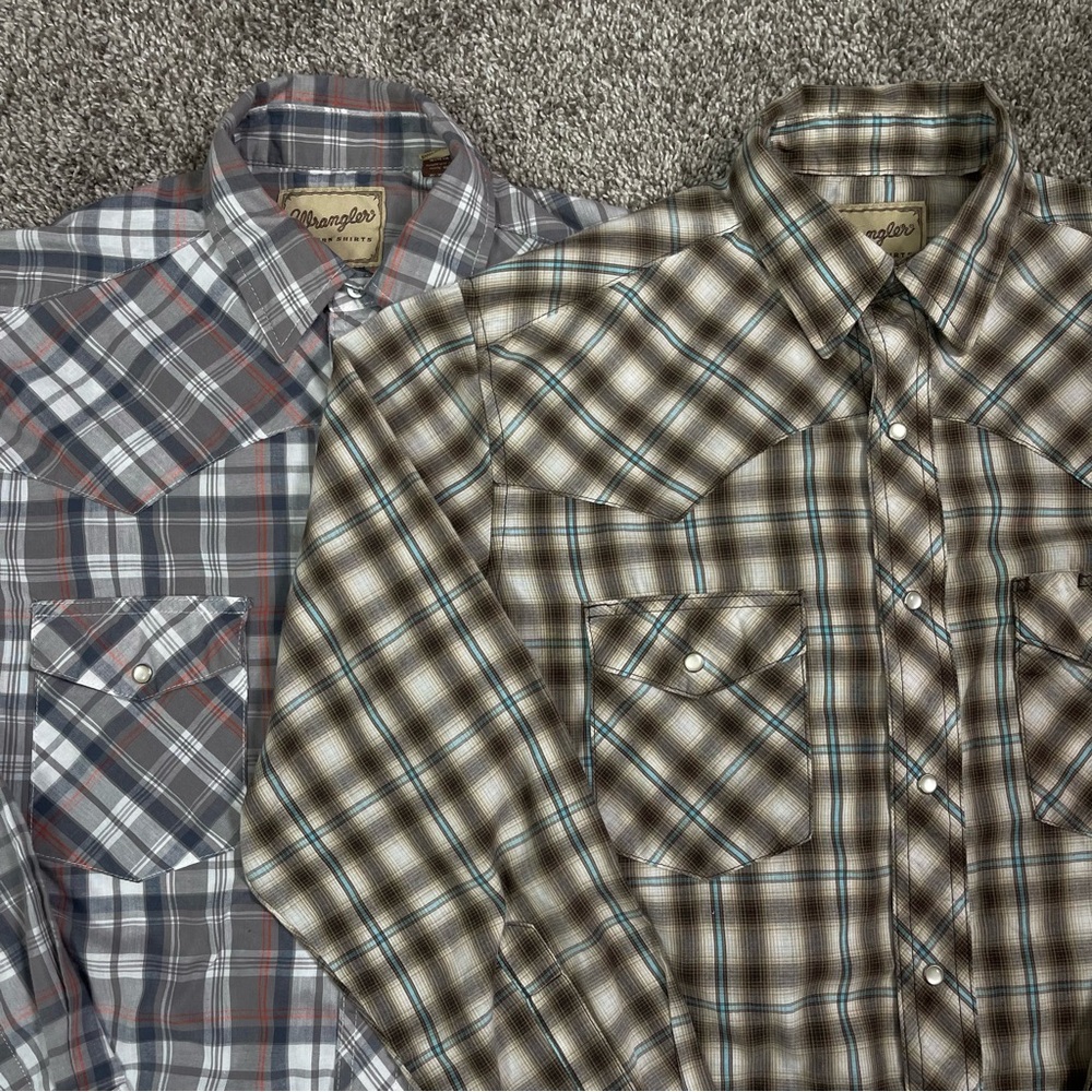 Wrangler Western Pearl Snap Shirt Bundle Plaid Flannel Size Medium (Set of 2)